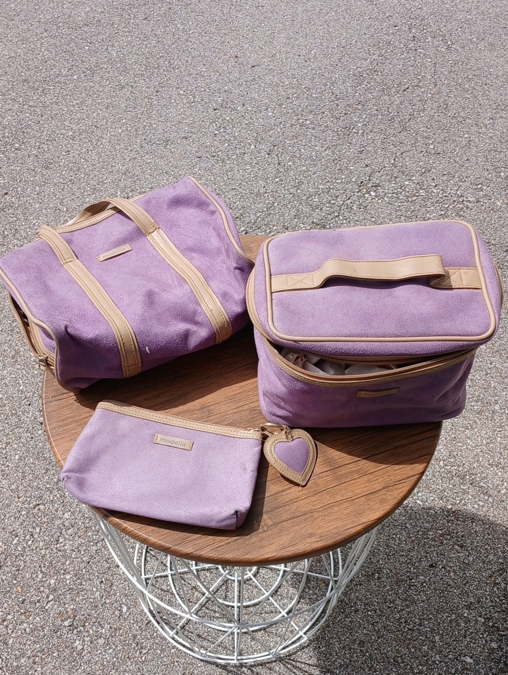 Modella Lavender Travel Bag Set with Tan Trim